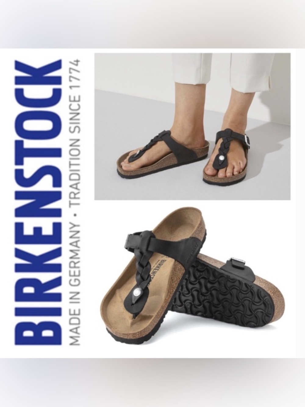 NWT Birkenstock Gizeh Braided Oiled Leather Sandal in Black